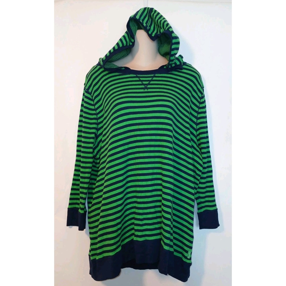 Lauren Ralph Lauren Active Womens Blue Green Striped Hoodie Knit Top Size 3X C2